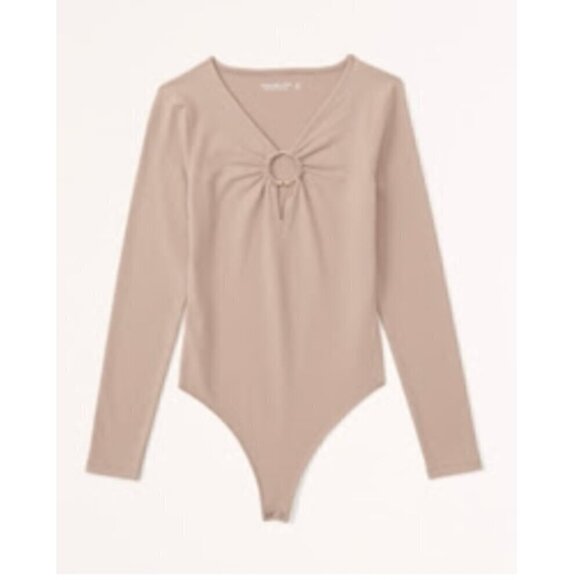 Abercrombie & Fitch Gold Ring Detail Long Sleeve Bodysuit Brown - Picture 1 of 5